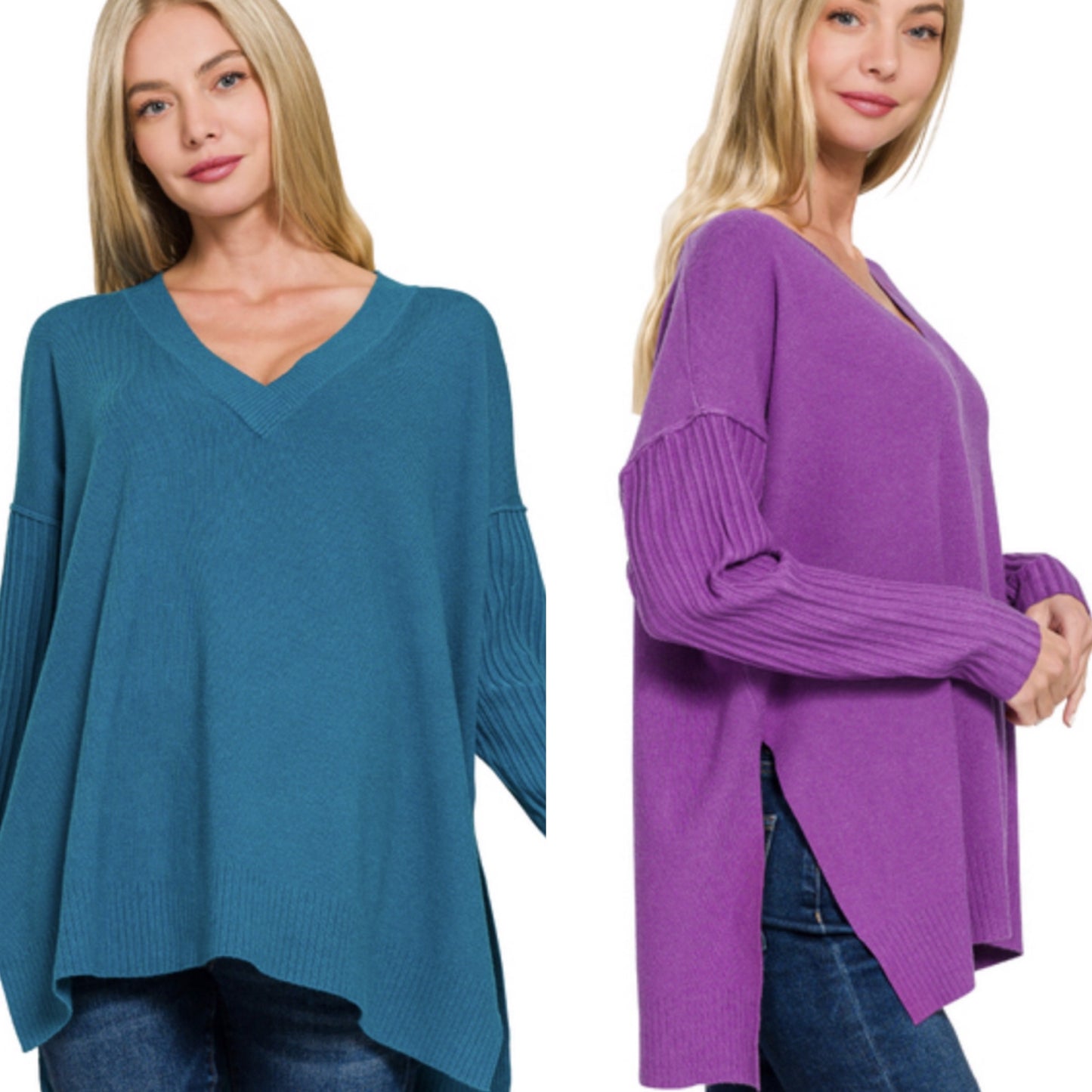 Viscose Ribbed Hem Dolman Sleeve Sweater / 3 colors
