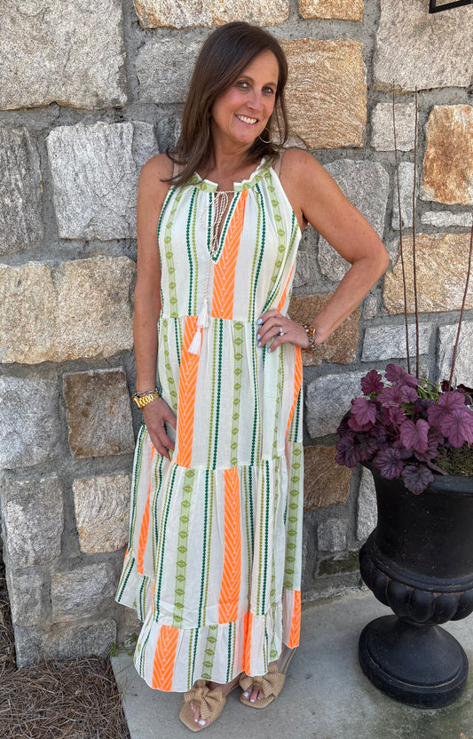 Summer Aztec Stripe Midi Dress