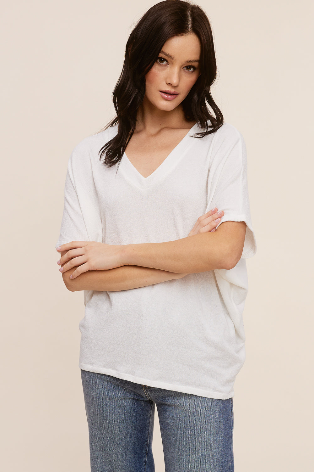 Short Sleeve Crepe Hacci Top /3 colors