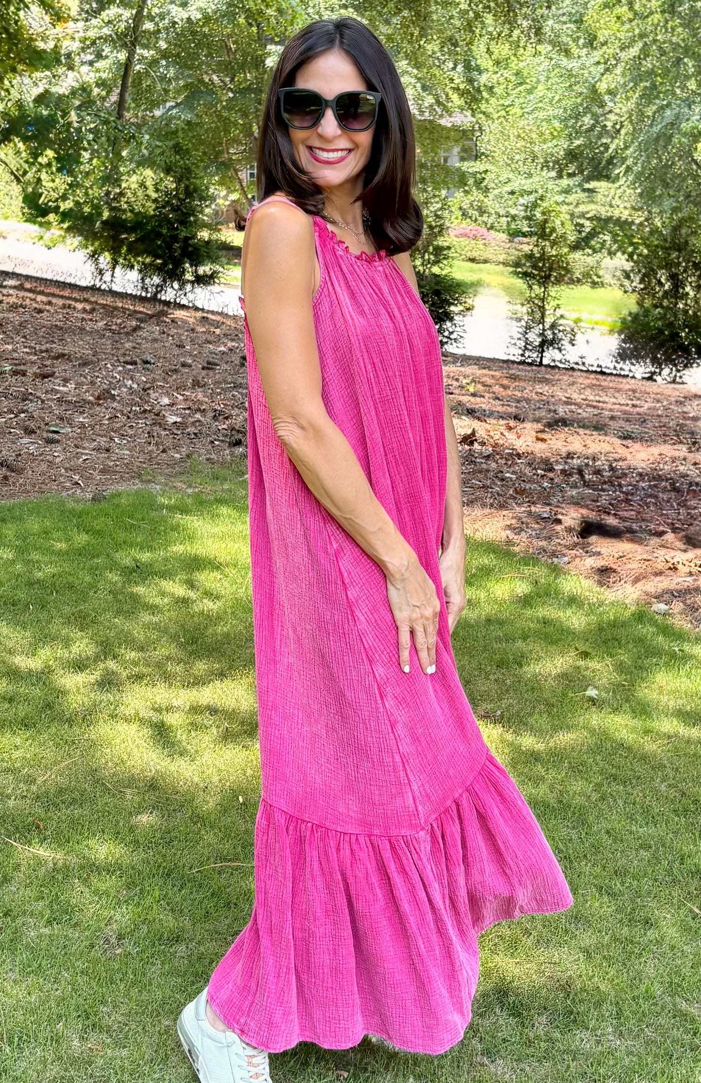 Mineral Washed Rasberry Cotton Maxi dress