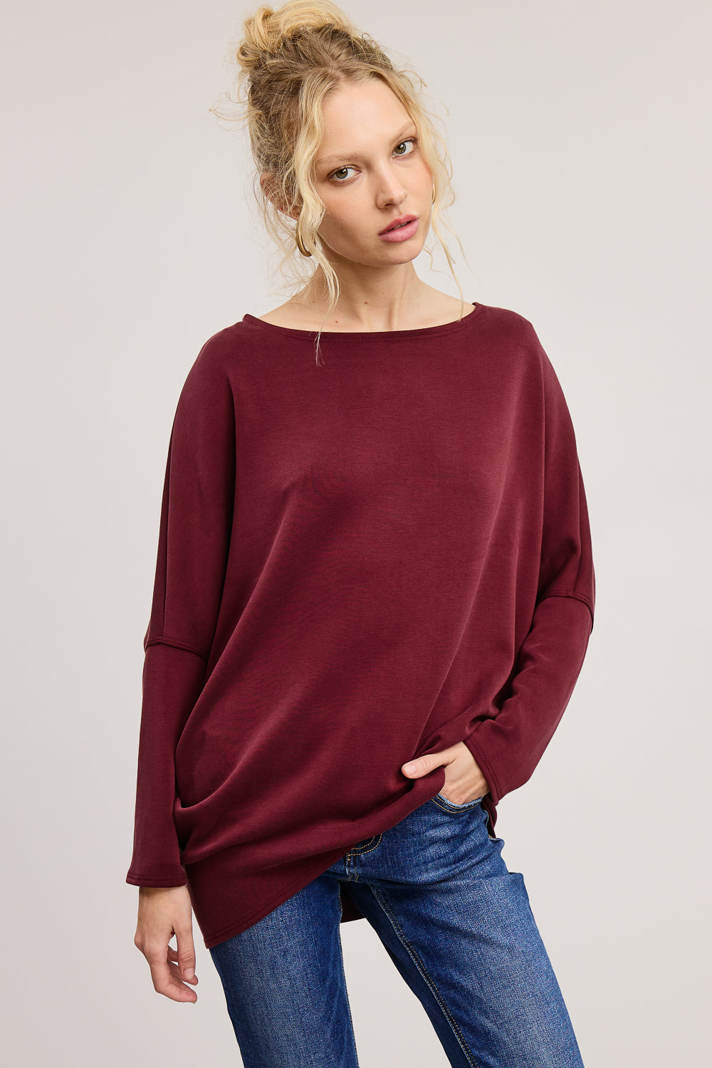 Scuba Boatneck LONG Sleeve Dolman top-6 NEW colors