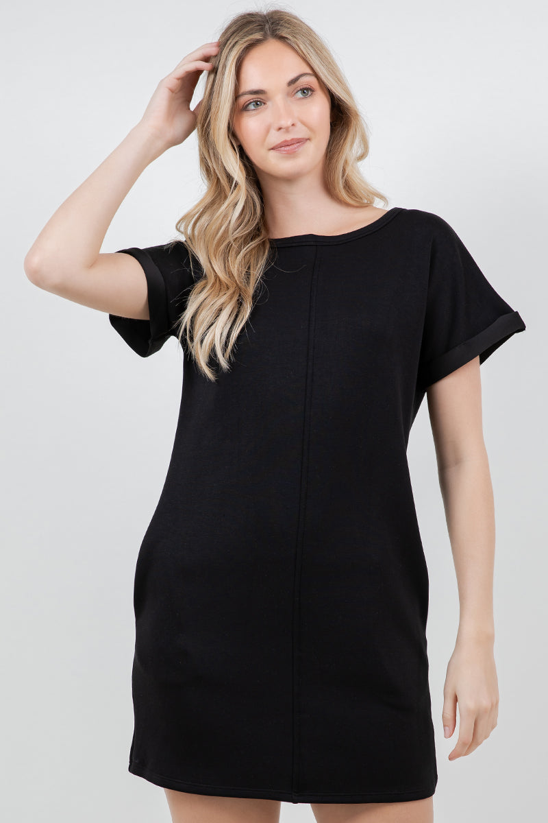 Short Sleeve SCUBA fabric black dress