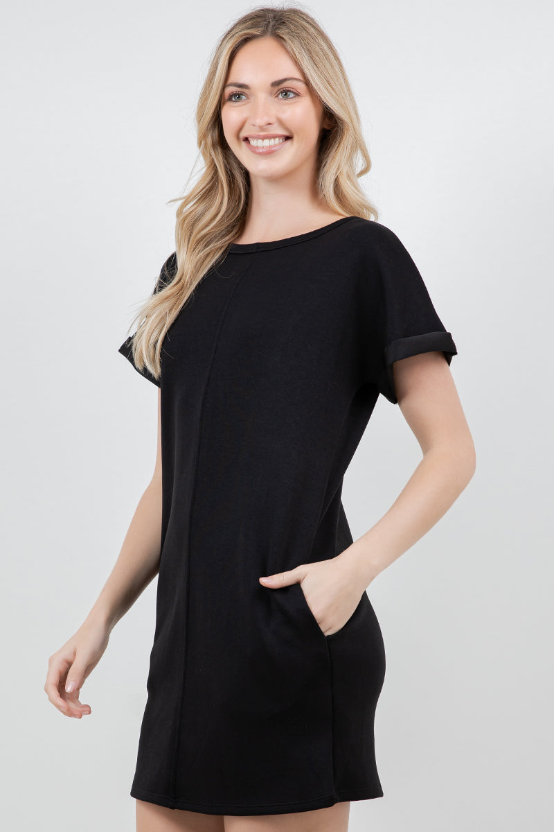 Short Sleeve SCUBA fabric black dress