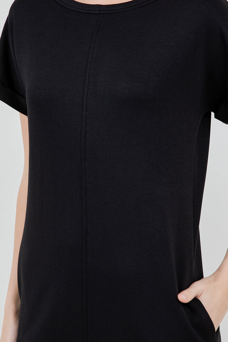 Short Sleeve SCUBA fabric black dress
