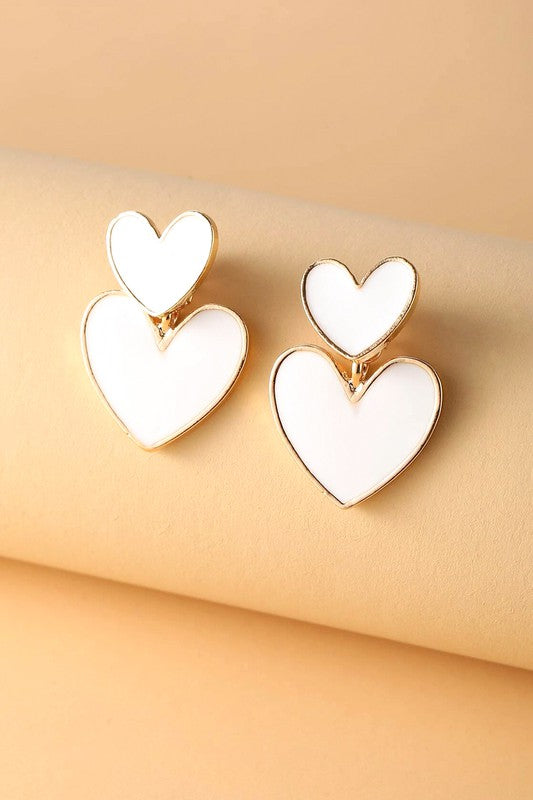 2 Way Stud & Dangle White Heart Earring