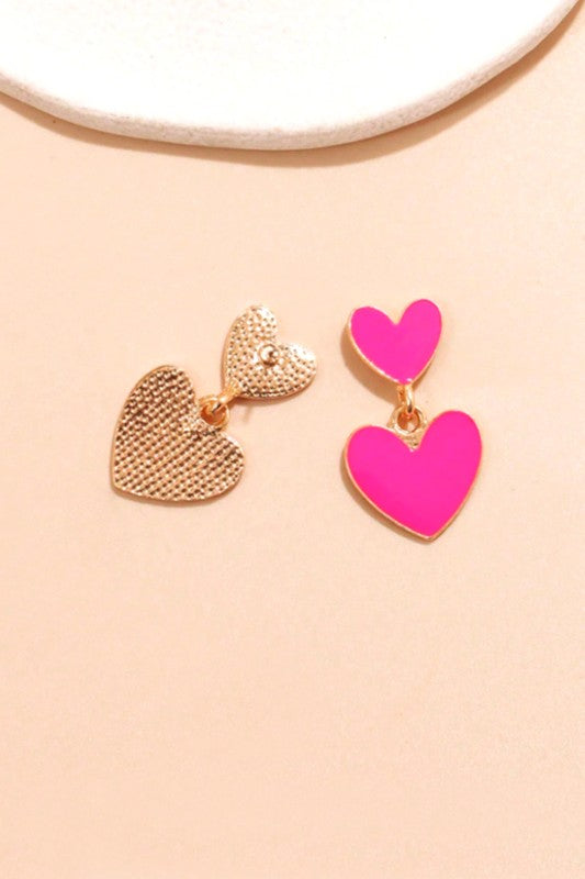 Hot PINK double Heart Dangle Earring