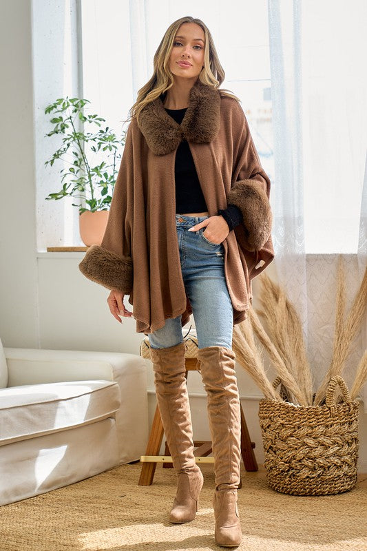 Mocha Faux Fur Solid Sweater Coat