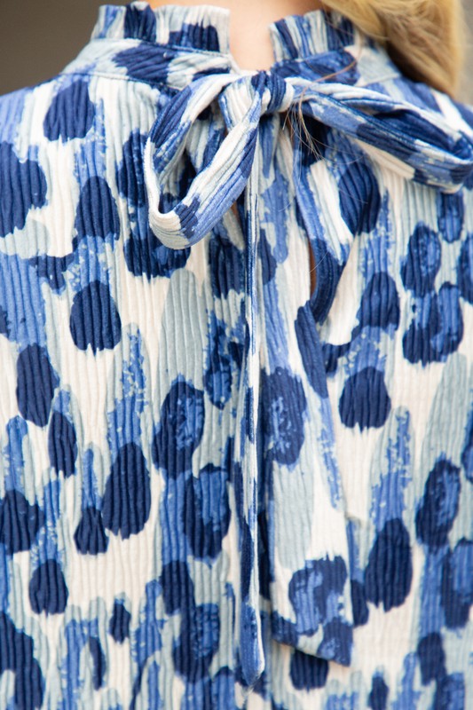 Blue Velvet Pleated Tie Back Shift Dress