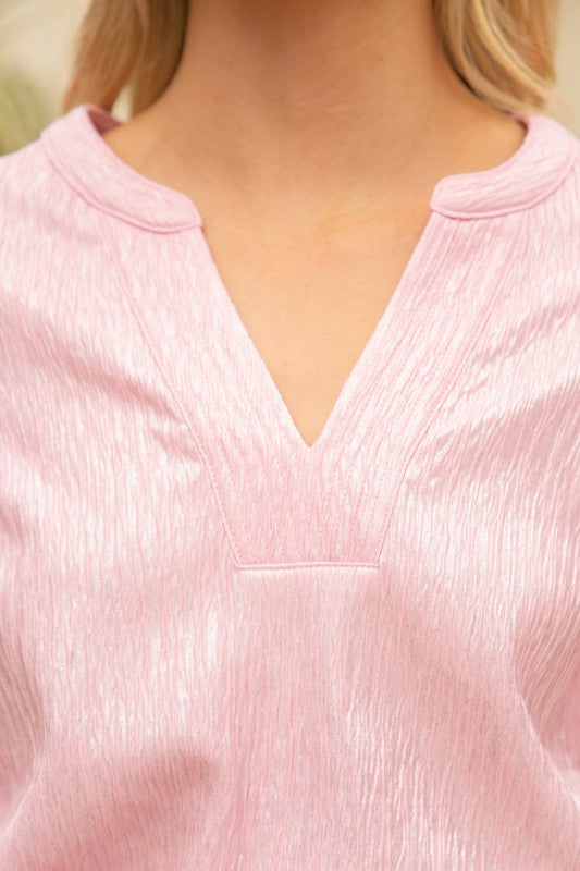 Crinkled Pink Ruffle Sleeve Top