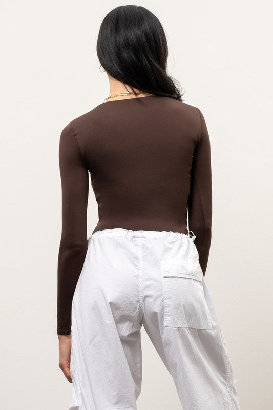 Round Neck Woven Long Sleeve Top / 2 colors