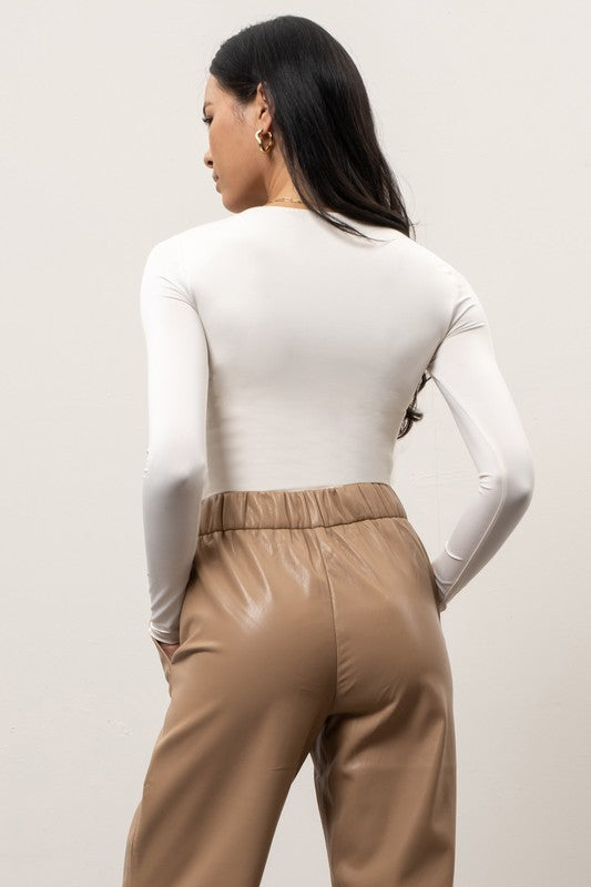 Round Neck Woven Long Sleeve Top / 2 colors