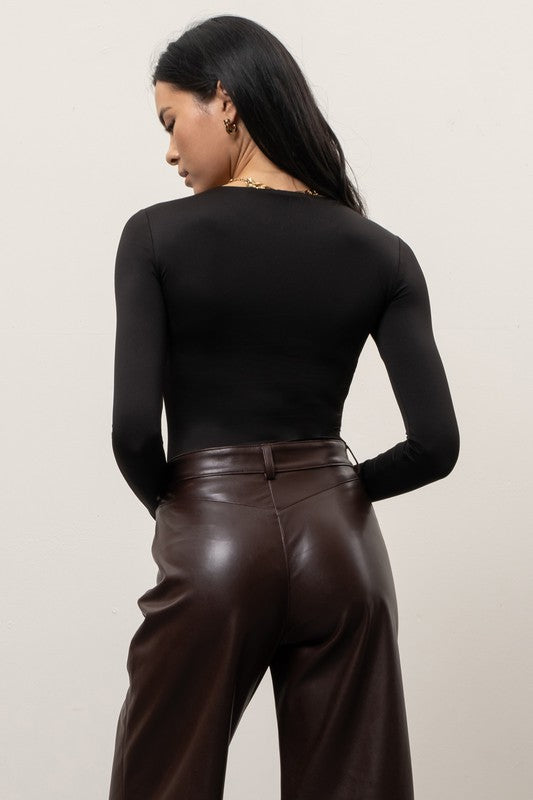 Round Neck Woven Long Sleeve Top / 2 colors