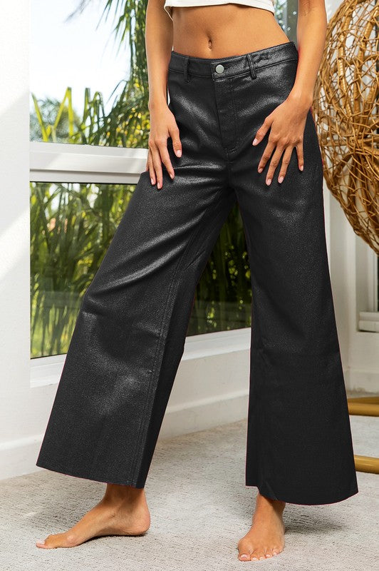 Black Metallic Wide Leg Pants