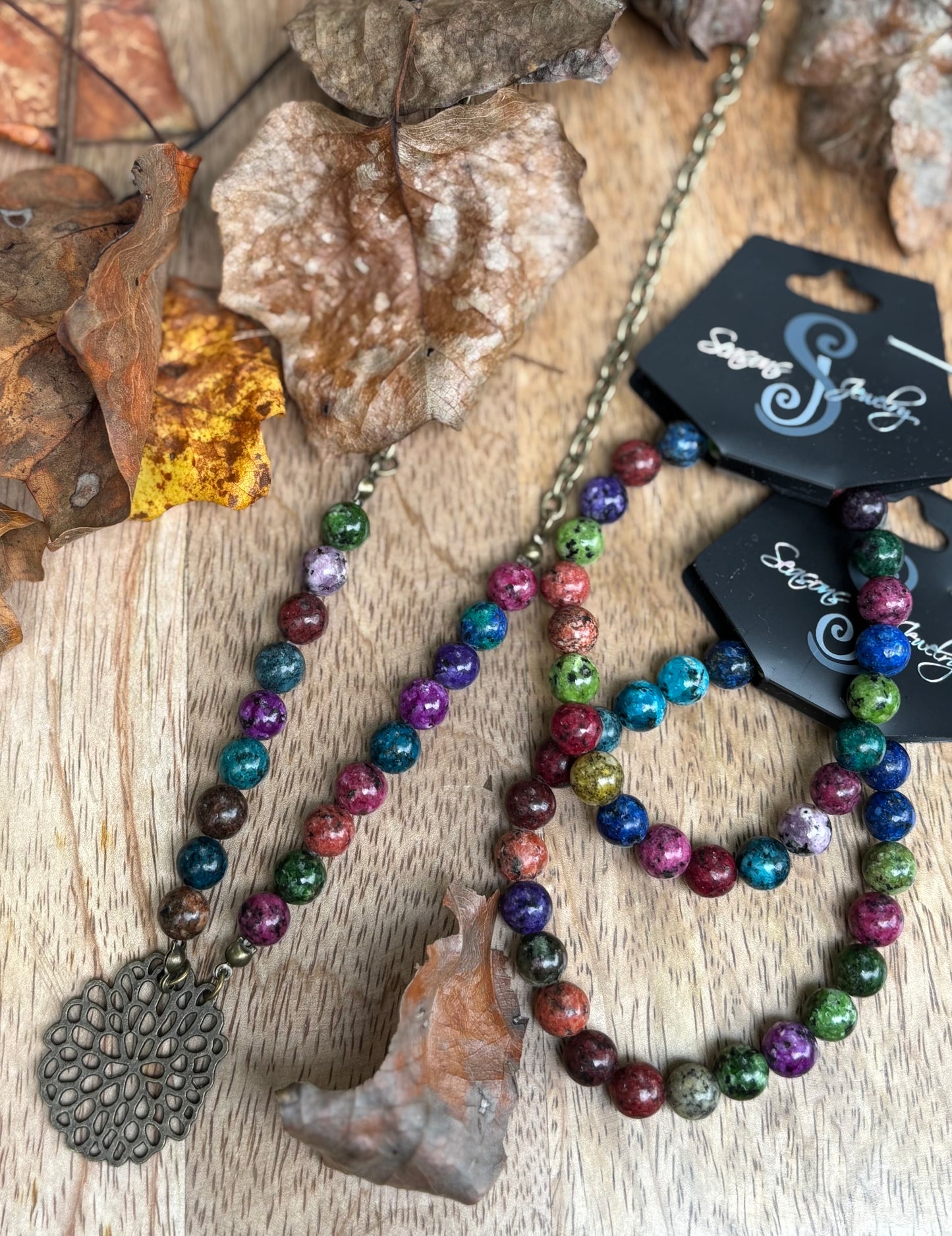 32" Vintage Multi-Colored Stone Bead Necklace