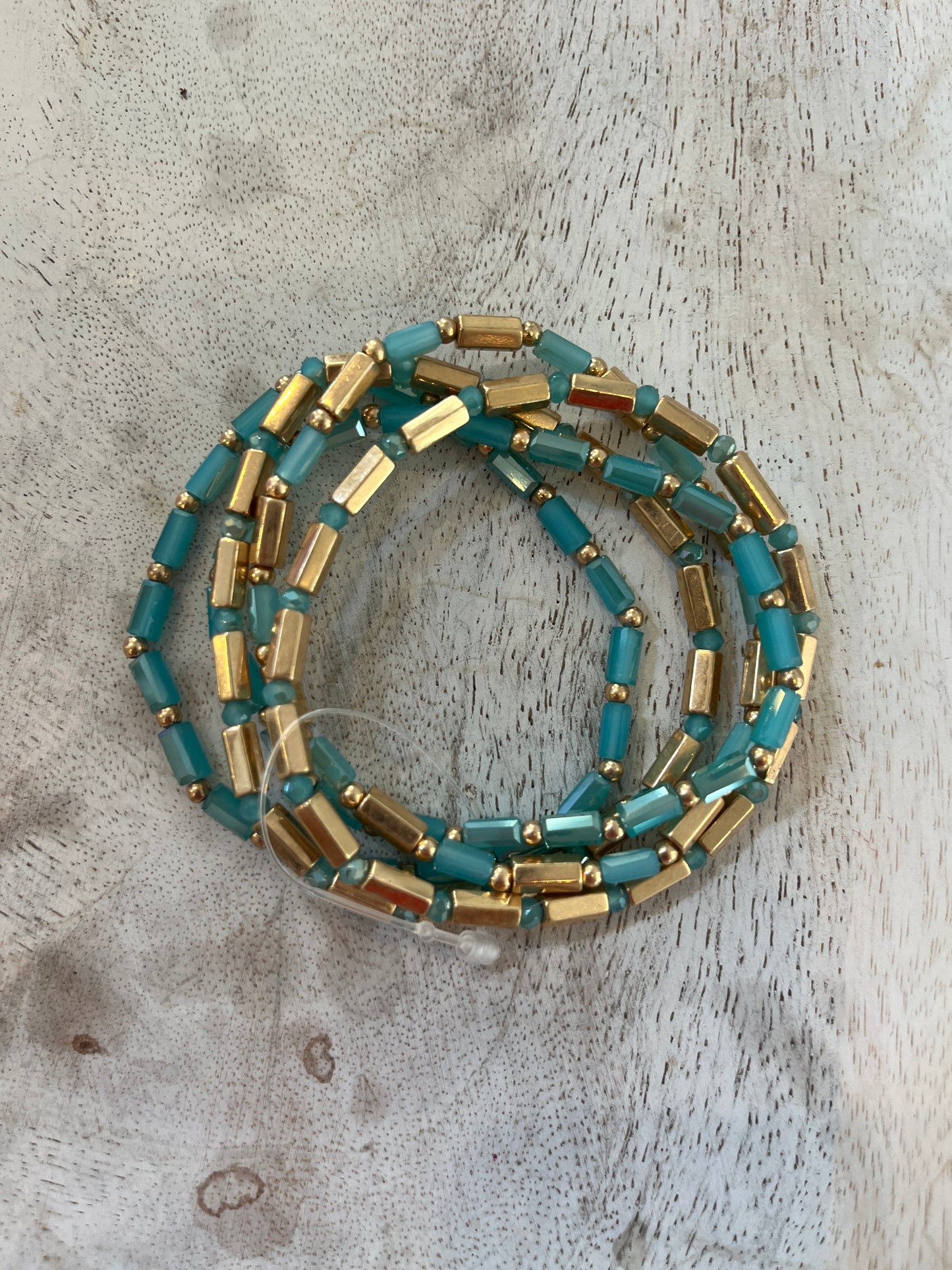 Crystal Bead & Gold Stretch Bracelet Set / 4 colors