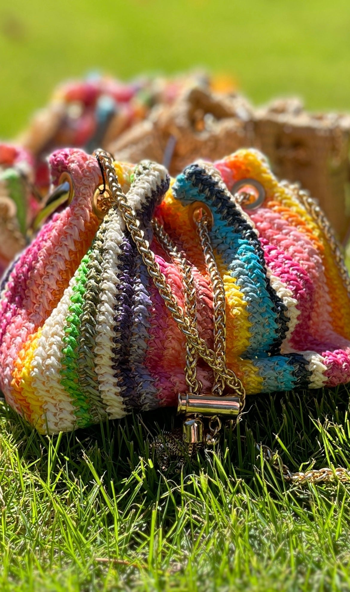Multi Stripe Rafia Mini Bucket Bag