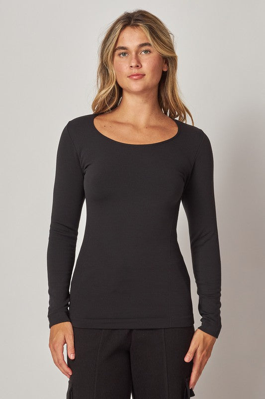 Fleece Lined ROUND Neck Long Sleeve Top / 2 colors