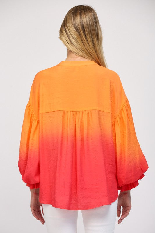 Sunburst Ombre Balloon Sleeve Blouse