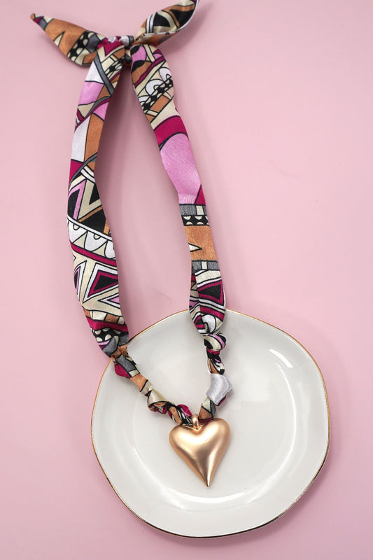 Colorful Scarf Heart Charm Necklace / 3 colors