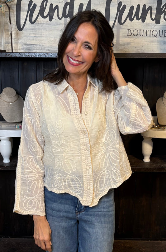 Natural Embroidered Detail Blouse
