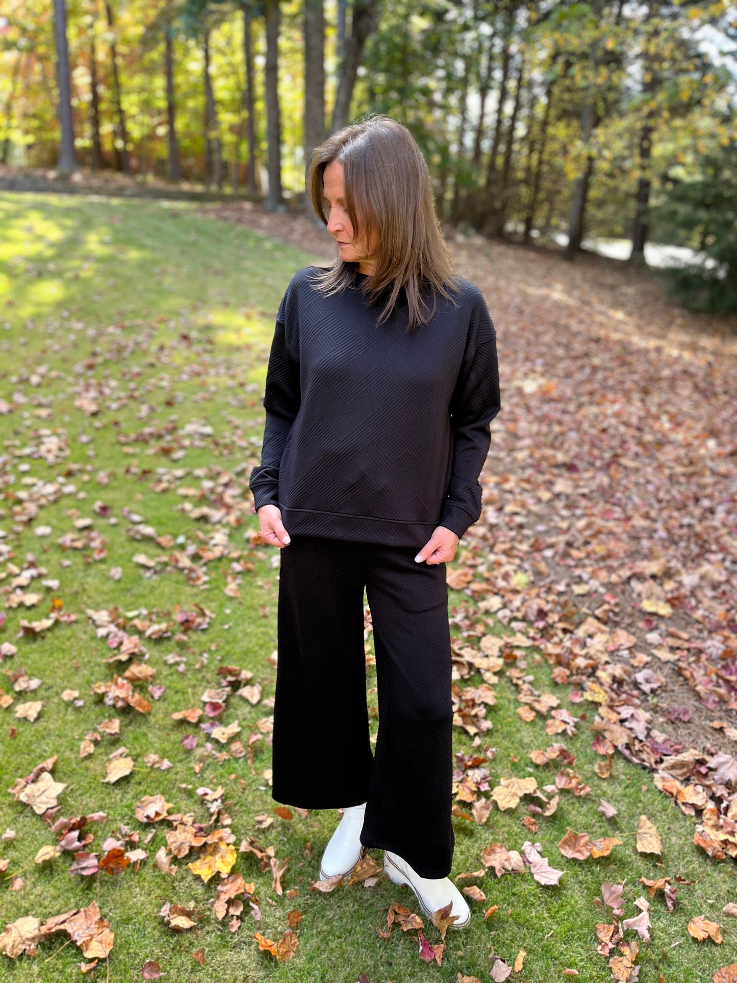 Textured Loose Fit Long Sleeve Pant Set / 5 colors