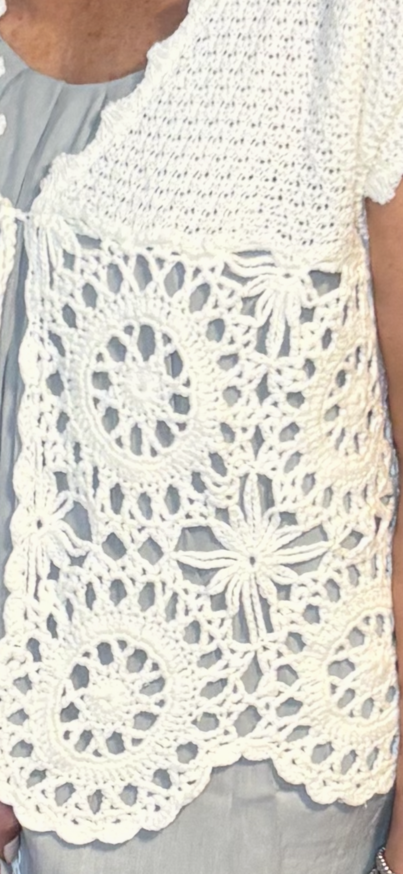 Crochet Cream Tie Front Short Sleeve Top