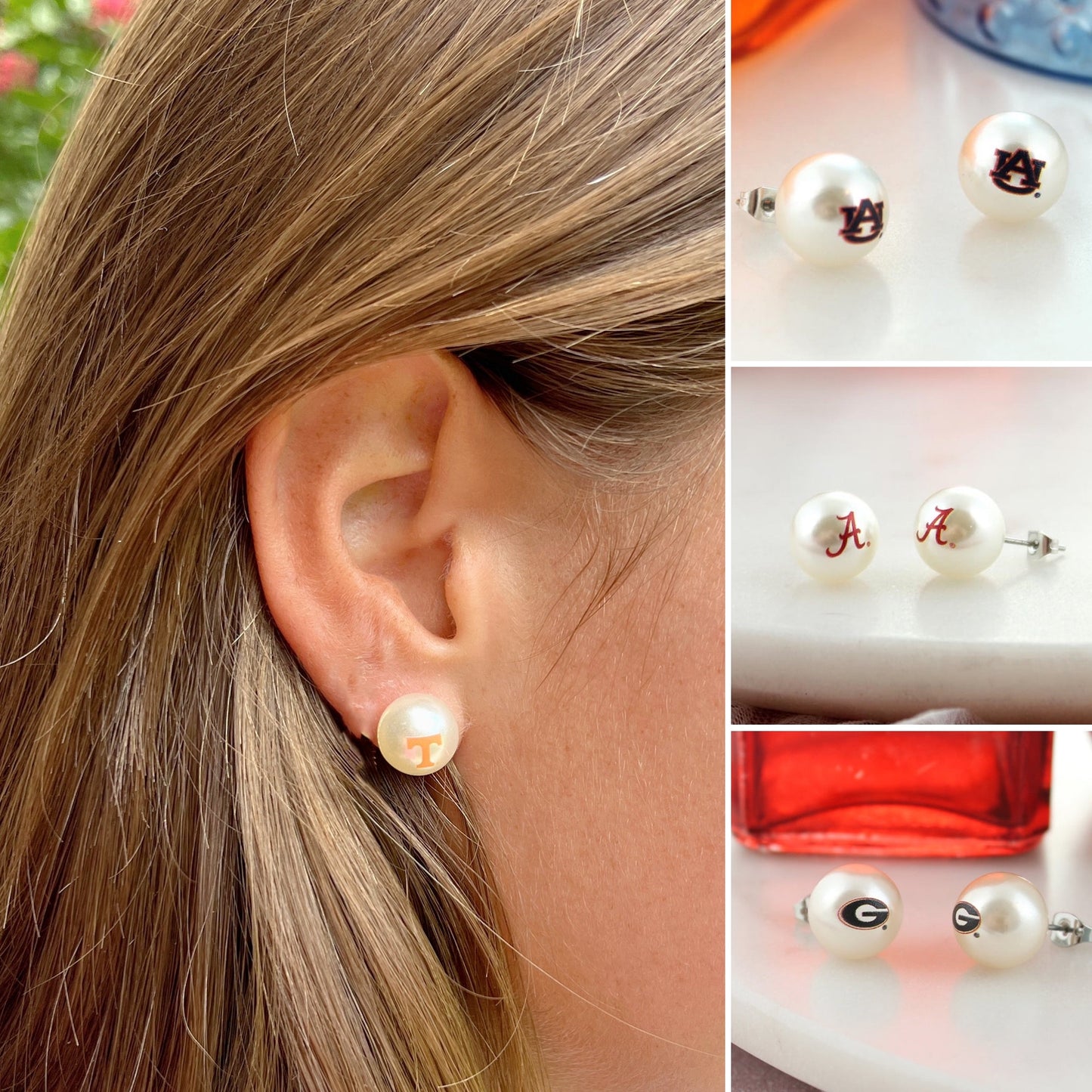 SEC College Logo Pearl Stud Earrings