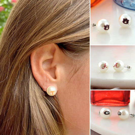 Collegiate Logo Pearl Stud Earrings