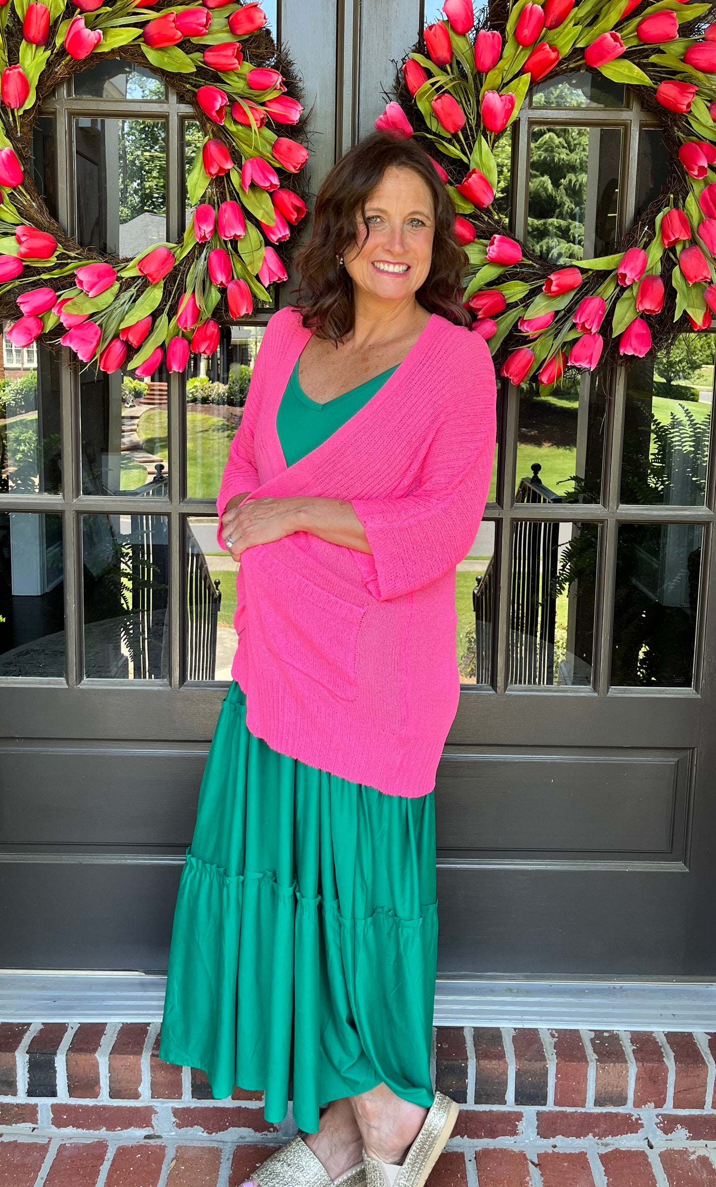 Fuchsia Open Front Long Summer Cardigan