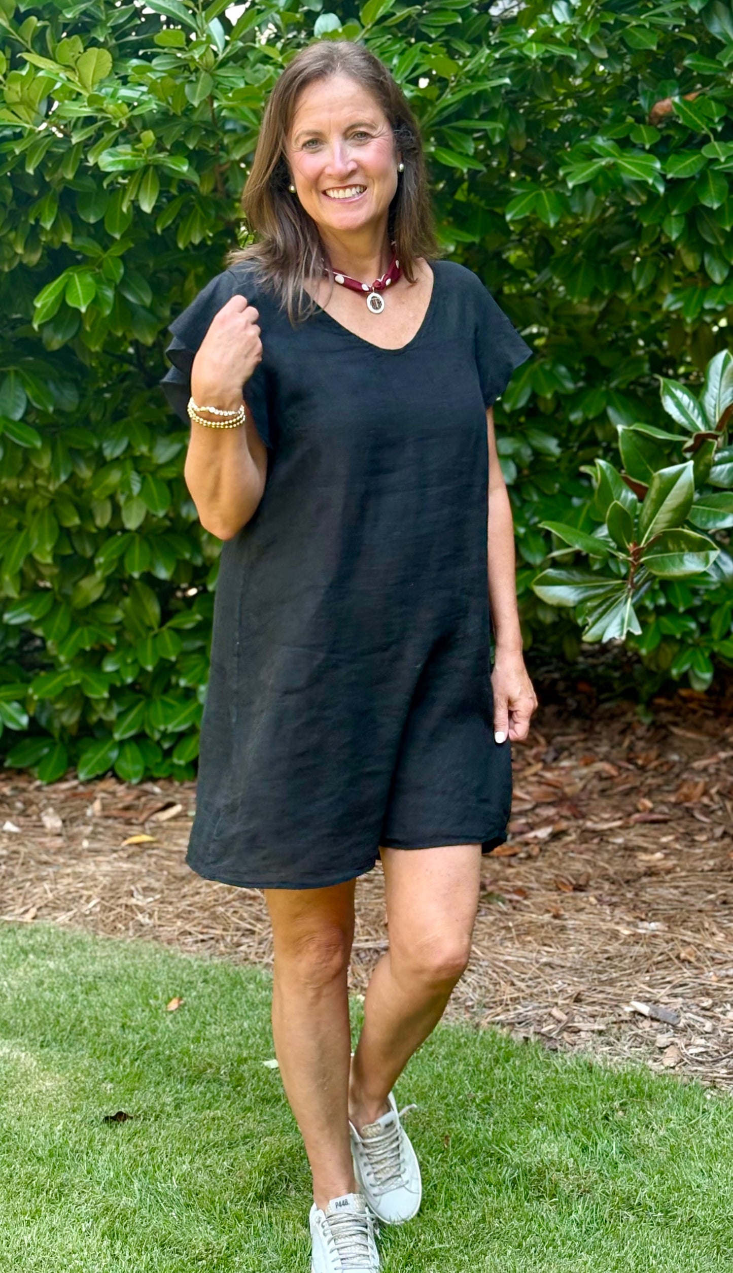Round Neck Flutter Sleeve Shift Linen Dress- 5 colors
