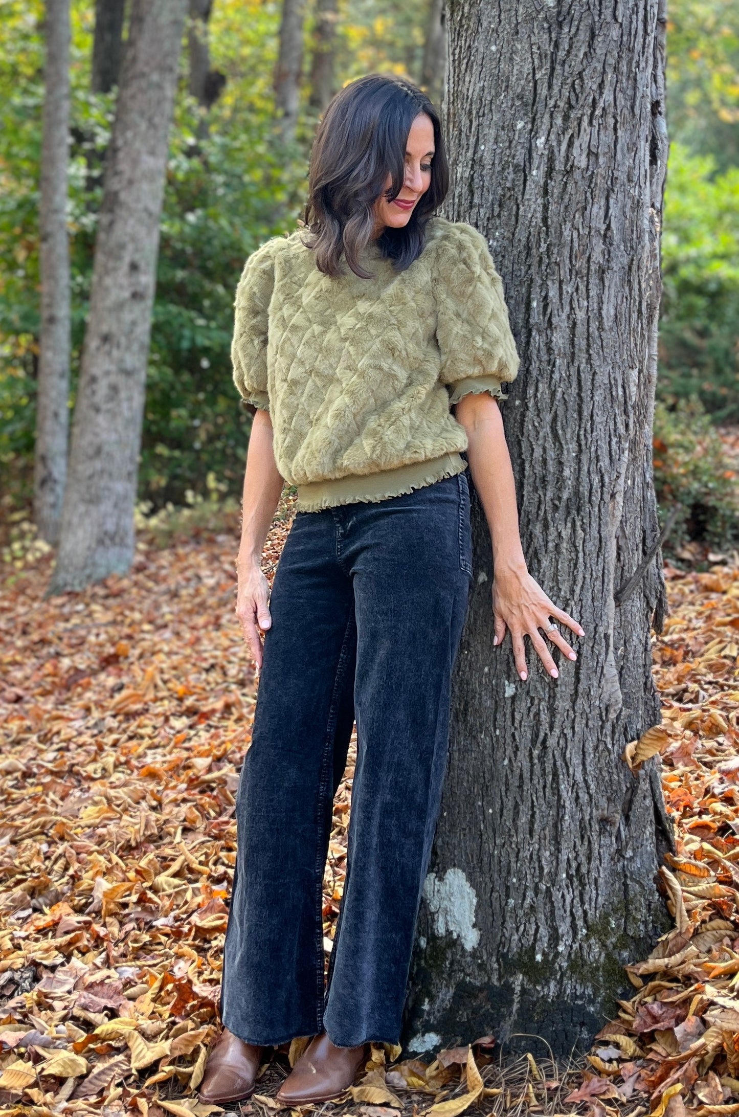 Olive Fuzzy Quilted Fur Top