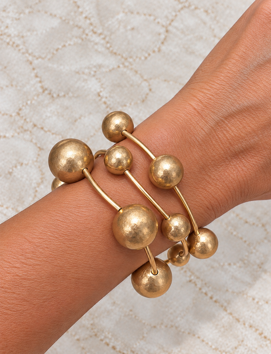 Matte Ball Stretch Bracelet Set 3 / Gold or Silver