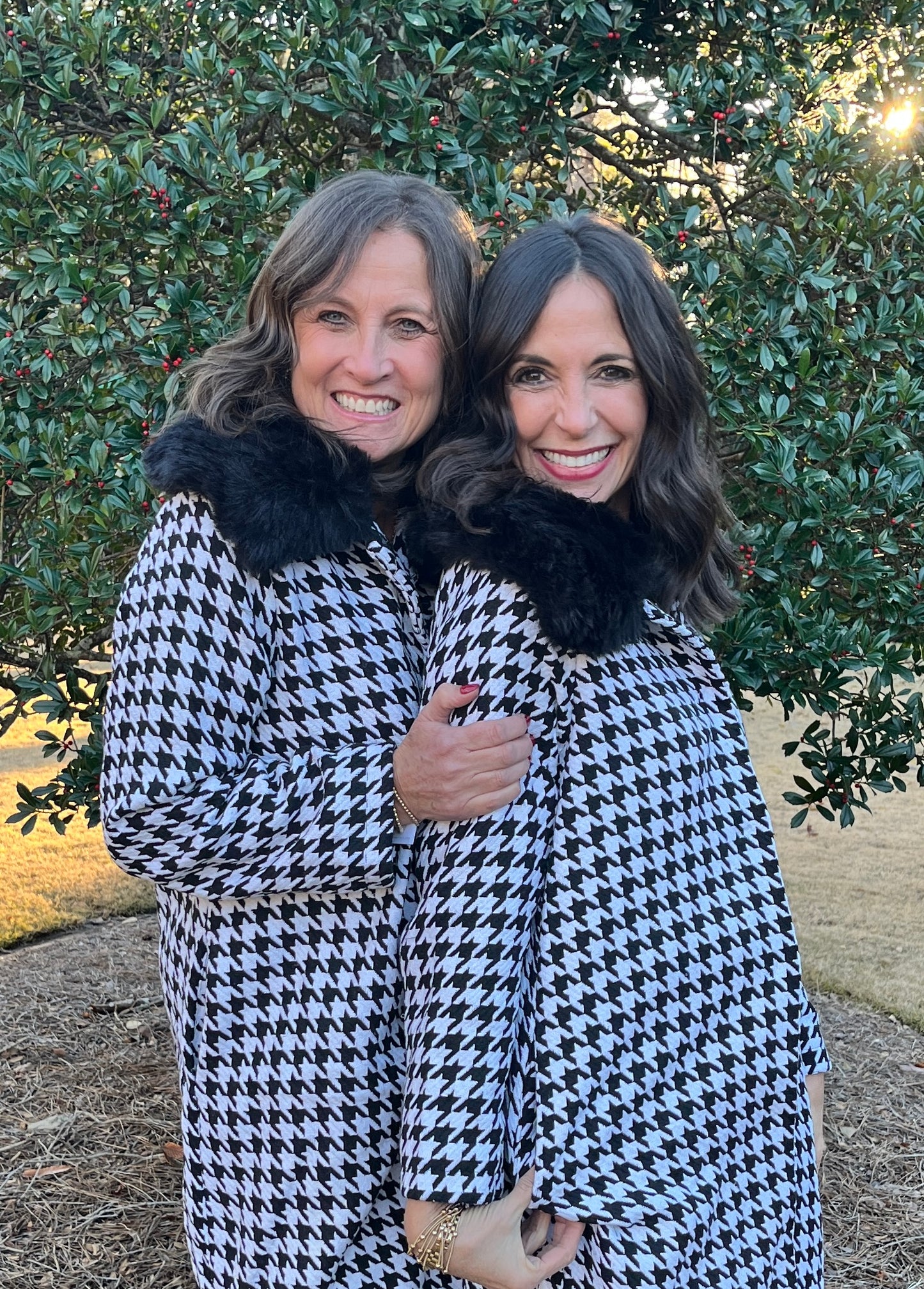 Riley Houndstooth Knee Length Coat