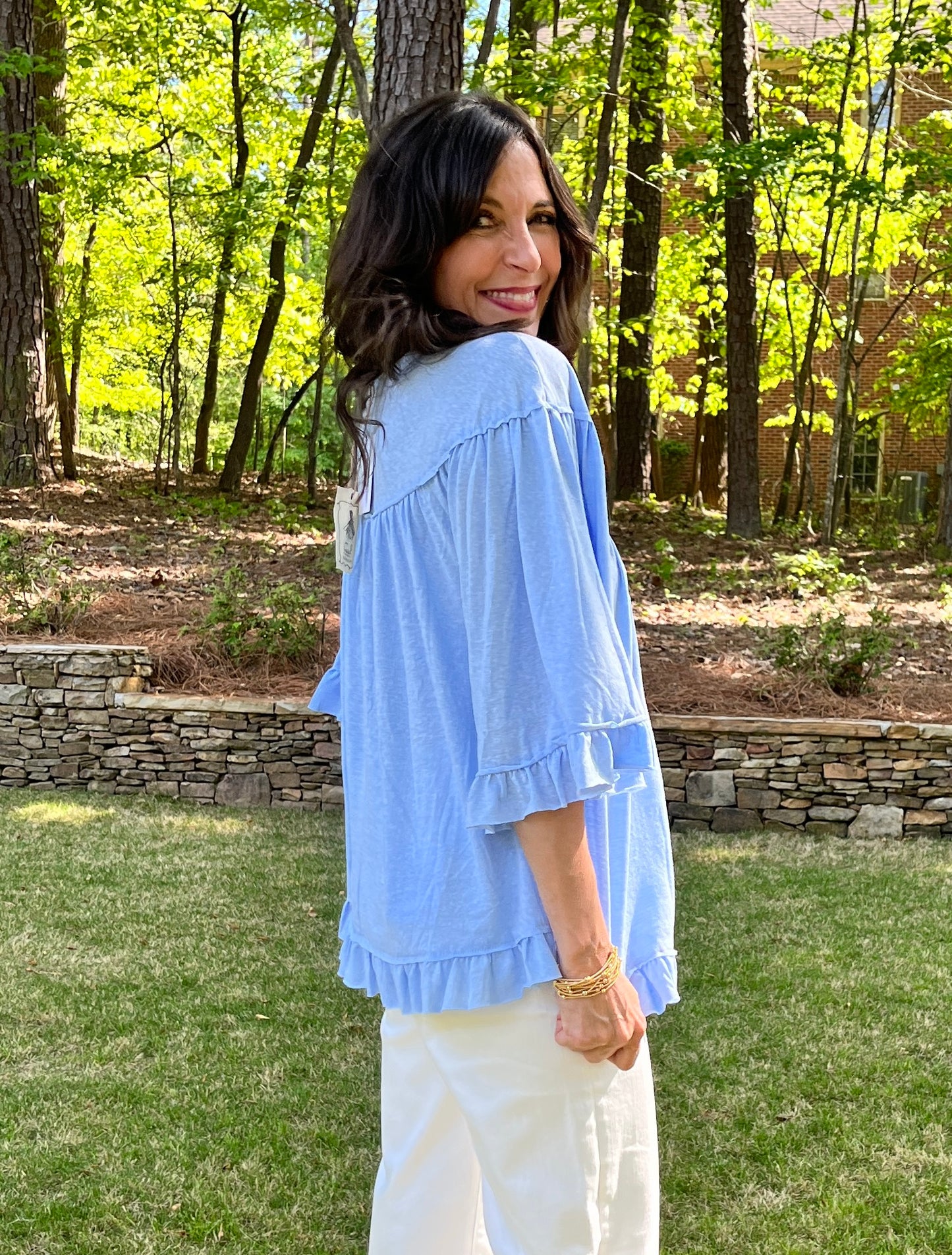 Easel Swing Ruffle Sleeve Top / 2 colors