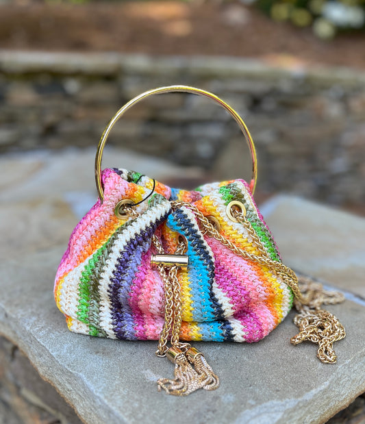 Multi Stripe Rafia Mini Bucket Bag