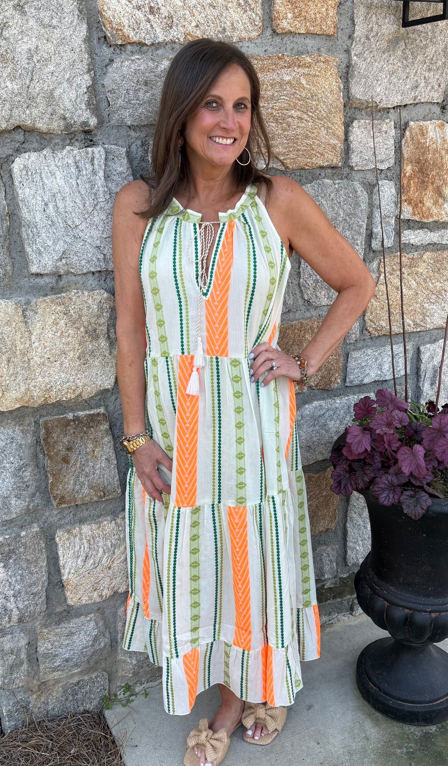 Summer Aztec Stripe Midi Dress