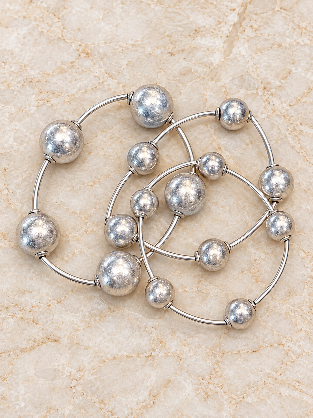 Matte Ball Stretch Bracelet Set 3 / Gold or Silver