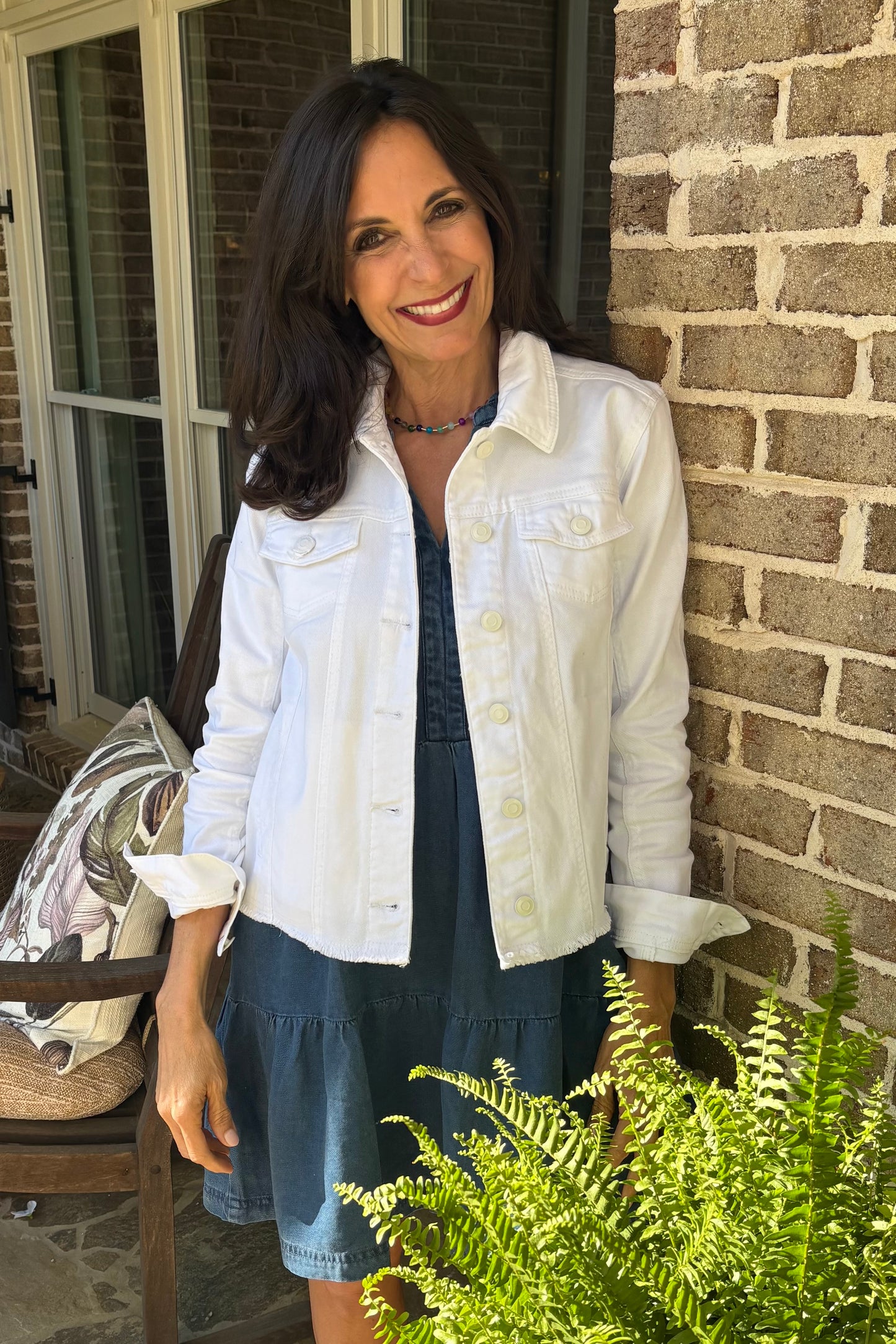White Denim Jacket Frayed Hem