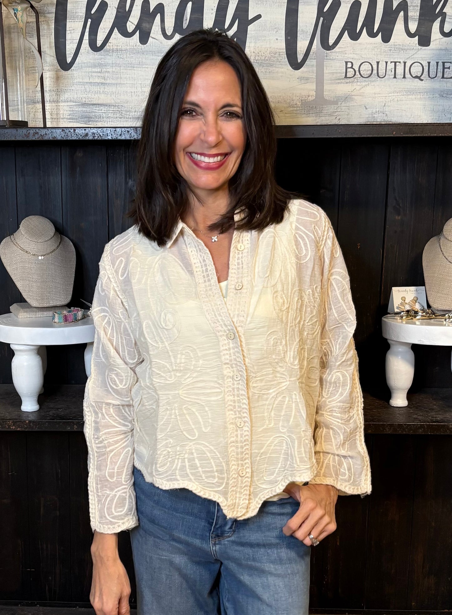 Natural Embroidered Detail Blouse