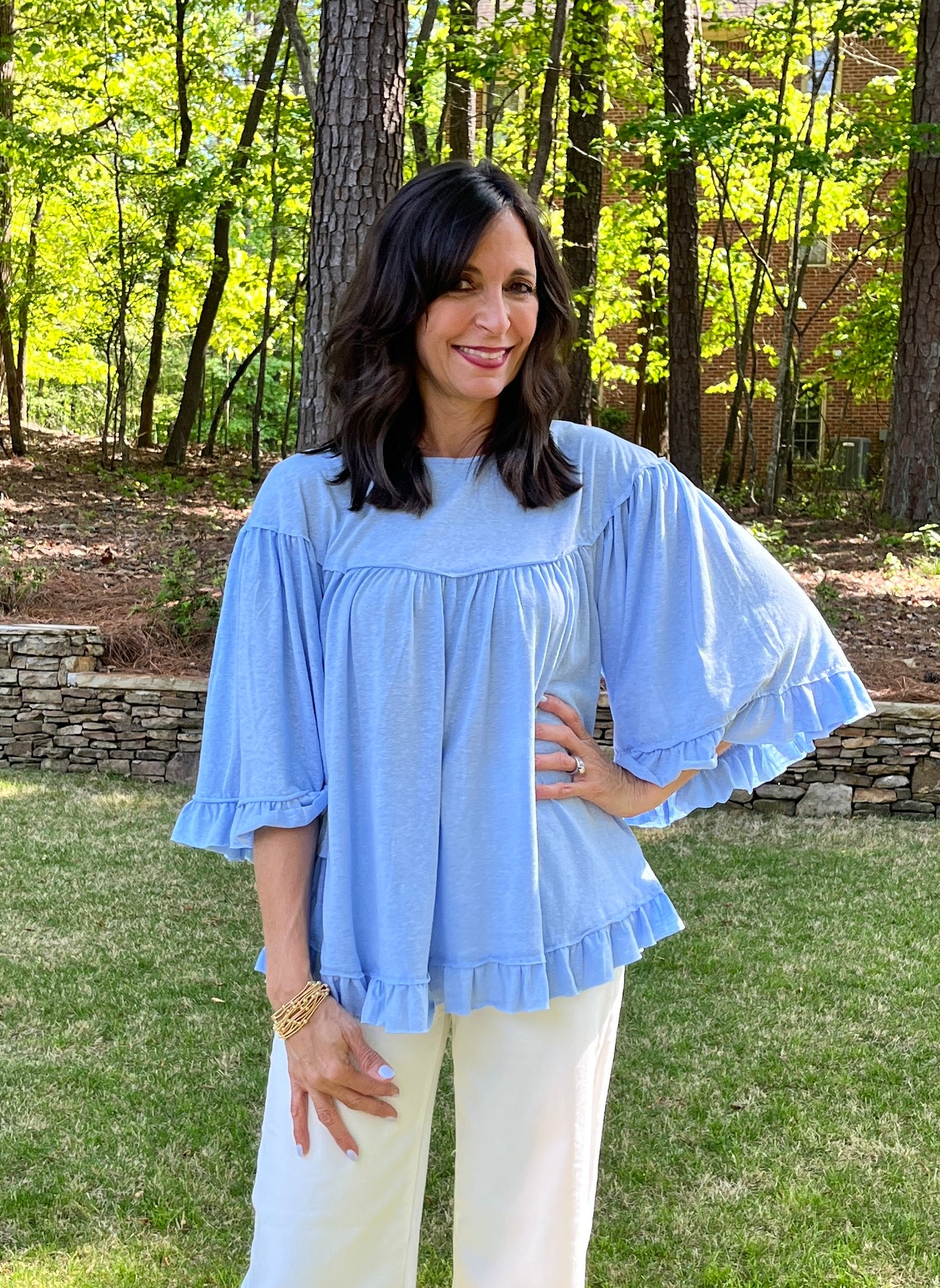 Easel Swing Ruffle Sleeve Top / 2 colors