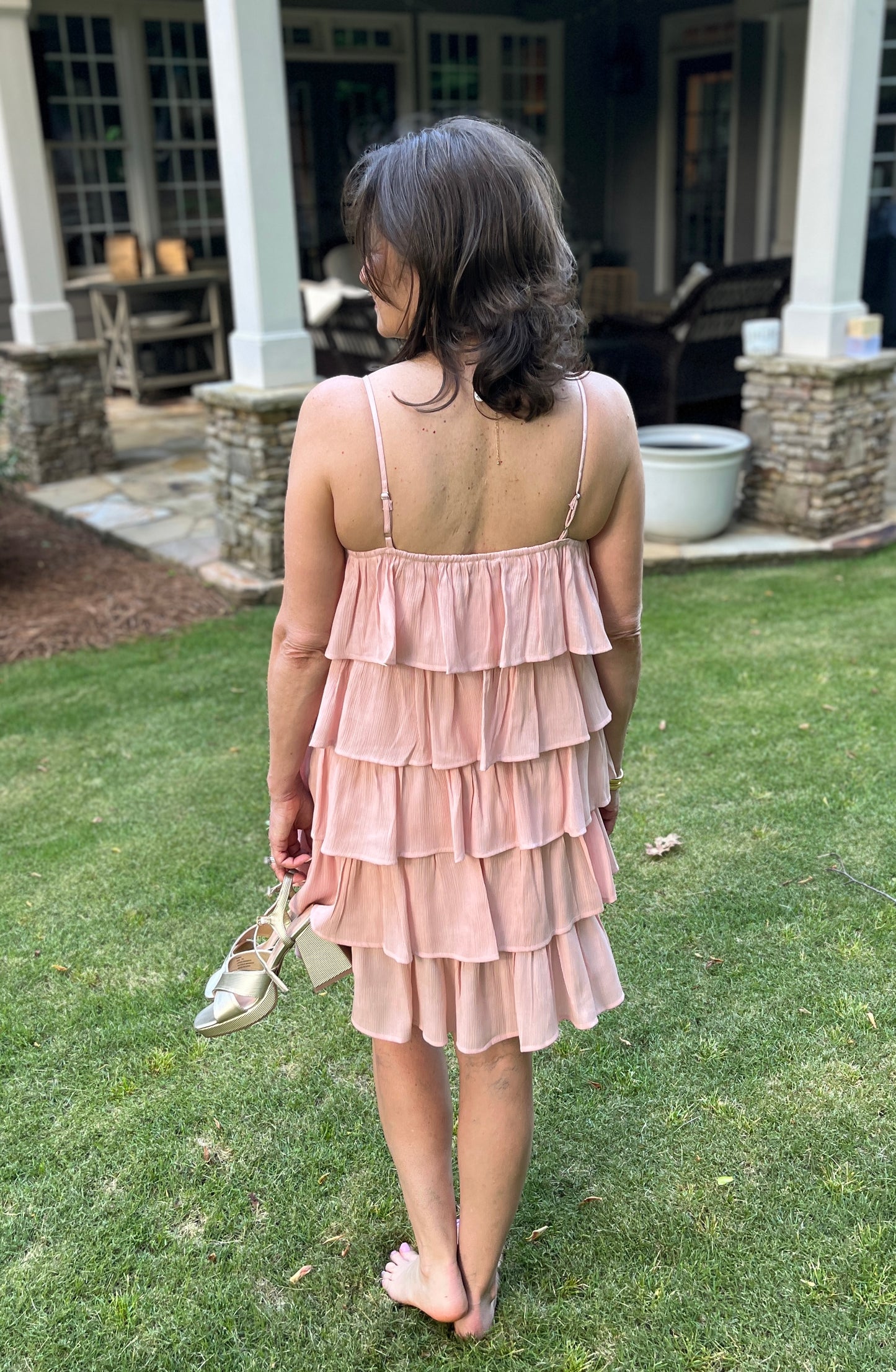 Powder Pink Spaghetti Strap Tiered Dress