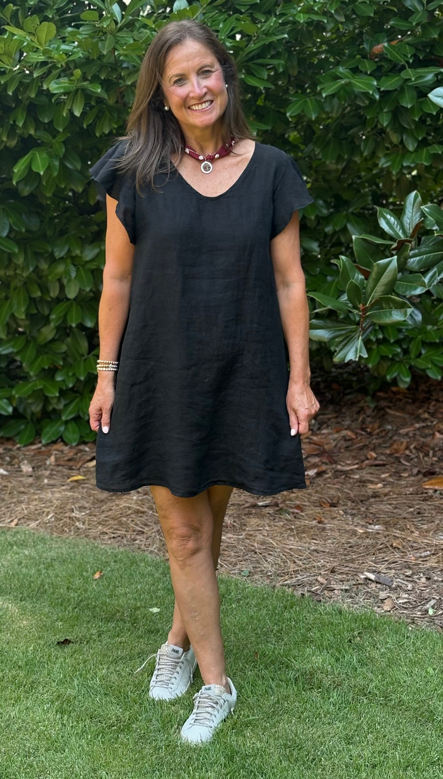 Round Neck Flutter Sleeve Shift Linen Dress- 5 colors