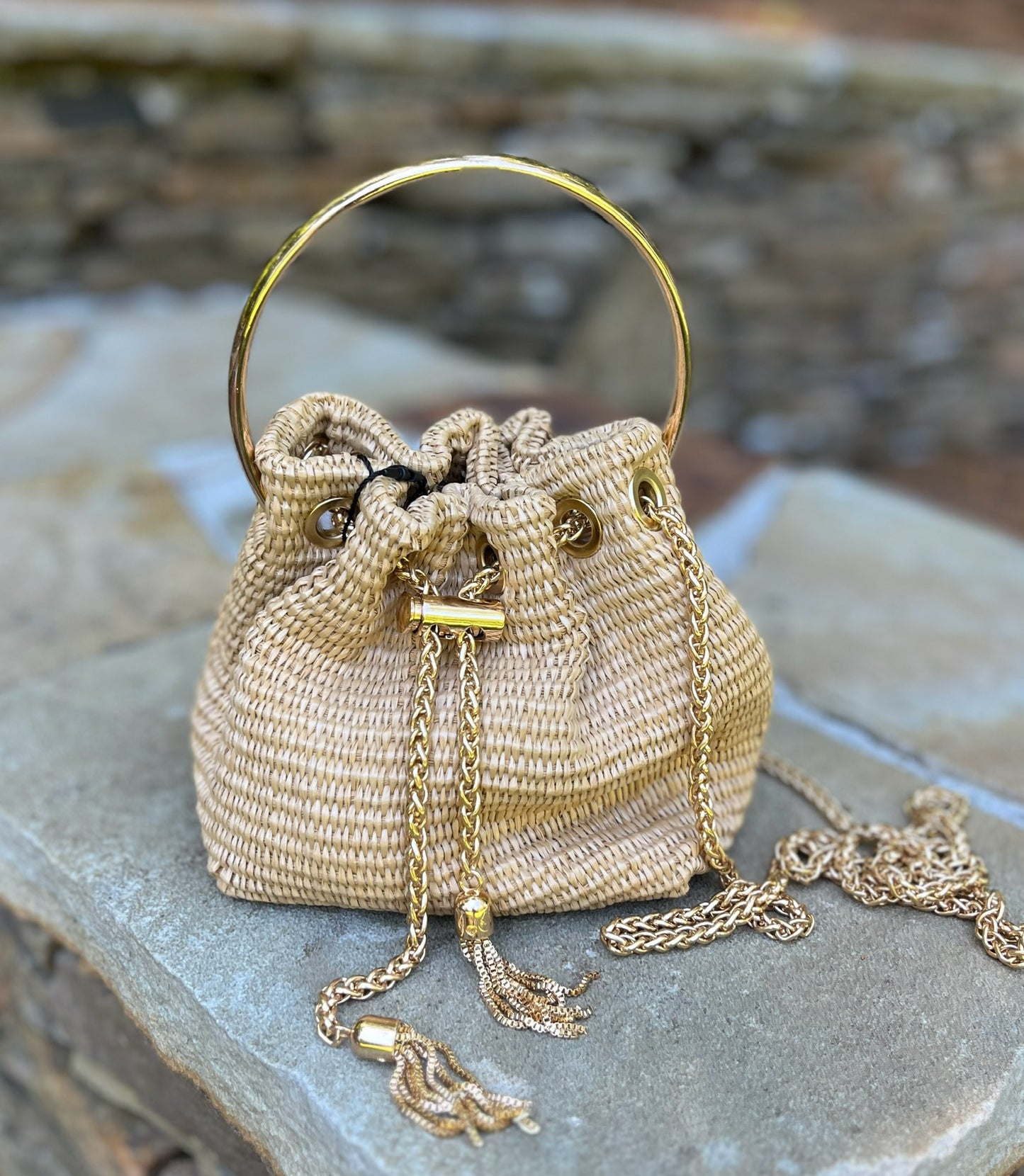 Natural Rafia Mini Bucket Bag