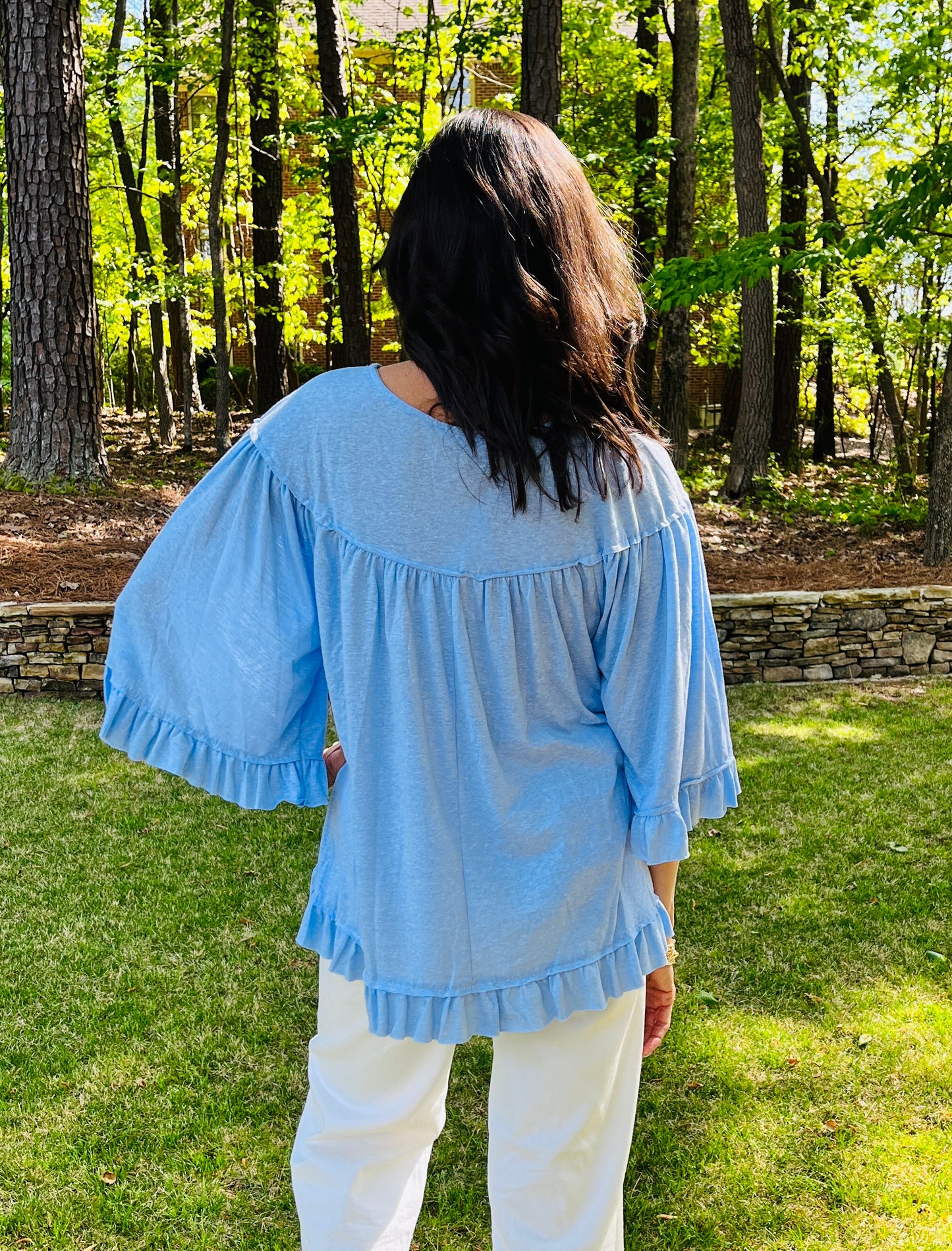 Easel Swing Ruffle Sleeve Top / 2 colors