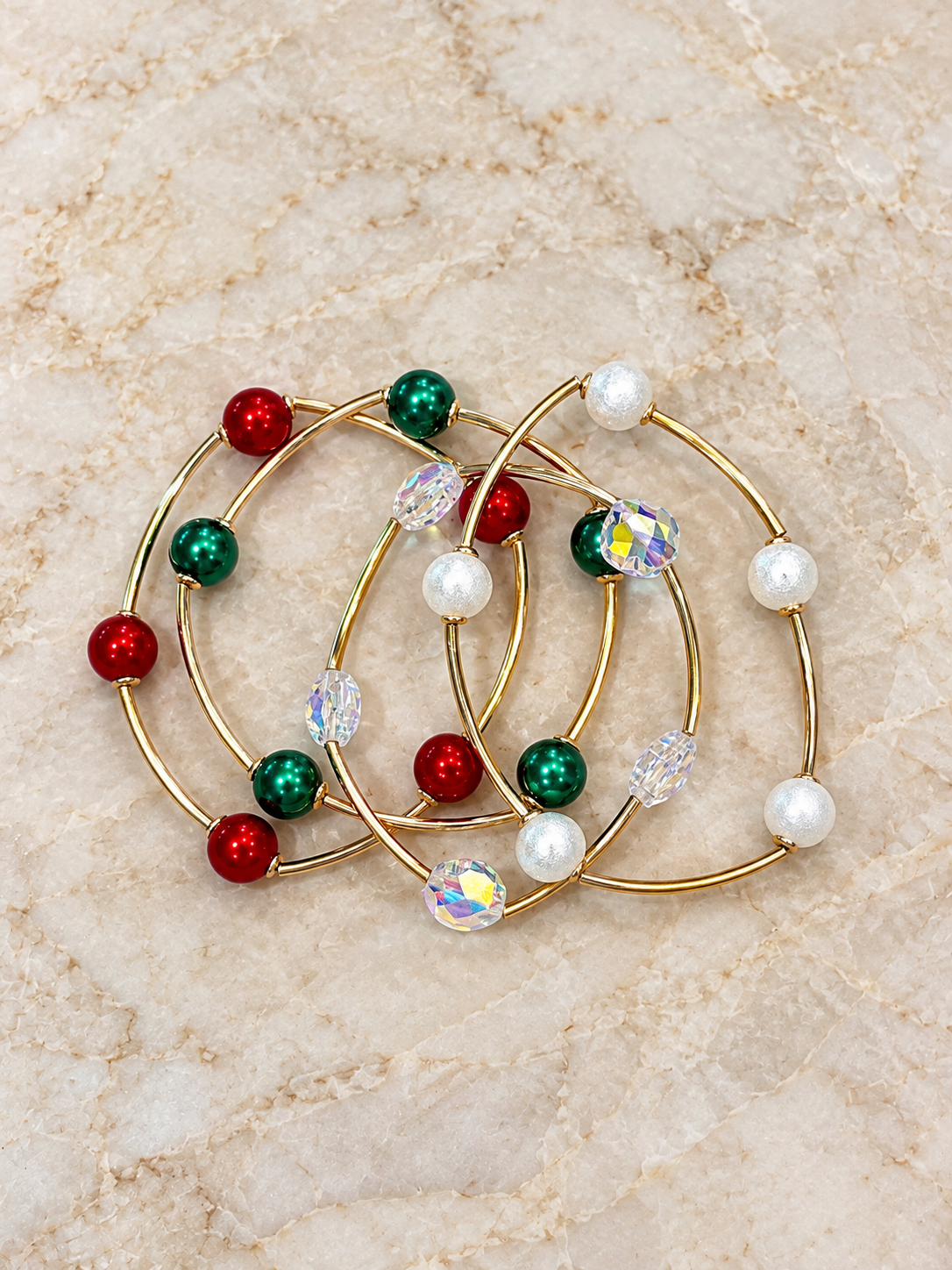 Iridescent Holiday Bead Stretch Bracelet Set