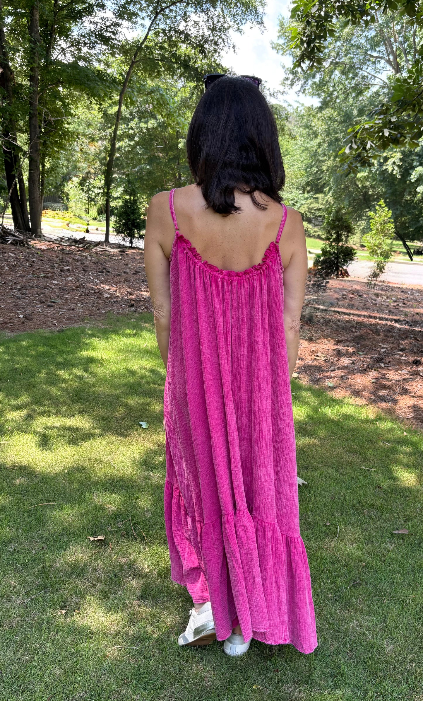 Mineral Washed Rasberry Cotton Maxi dress