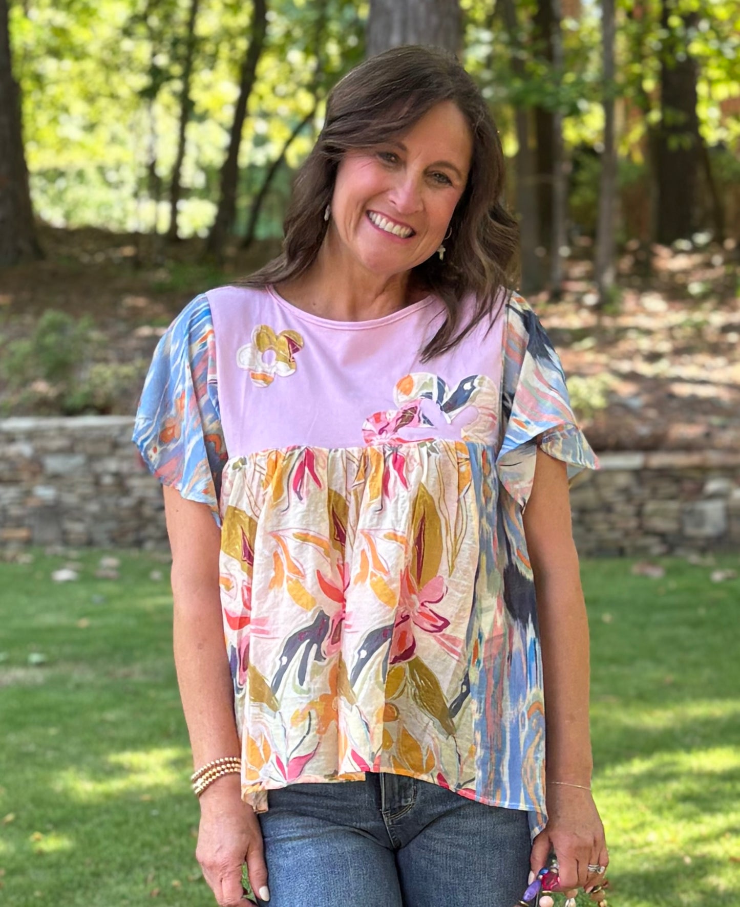 Boho Floral Flowy Short Sleeve Top