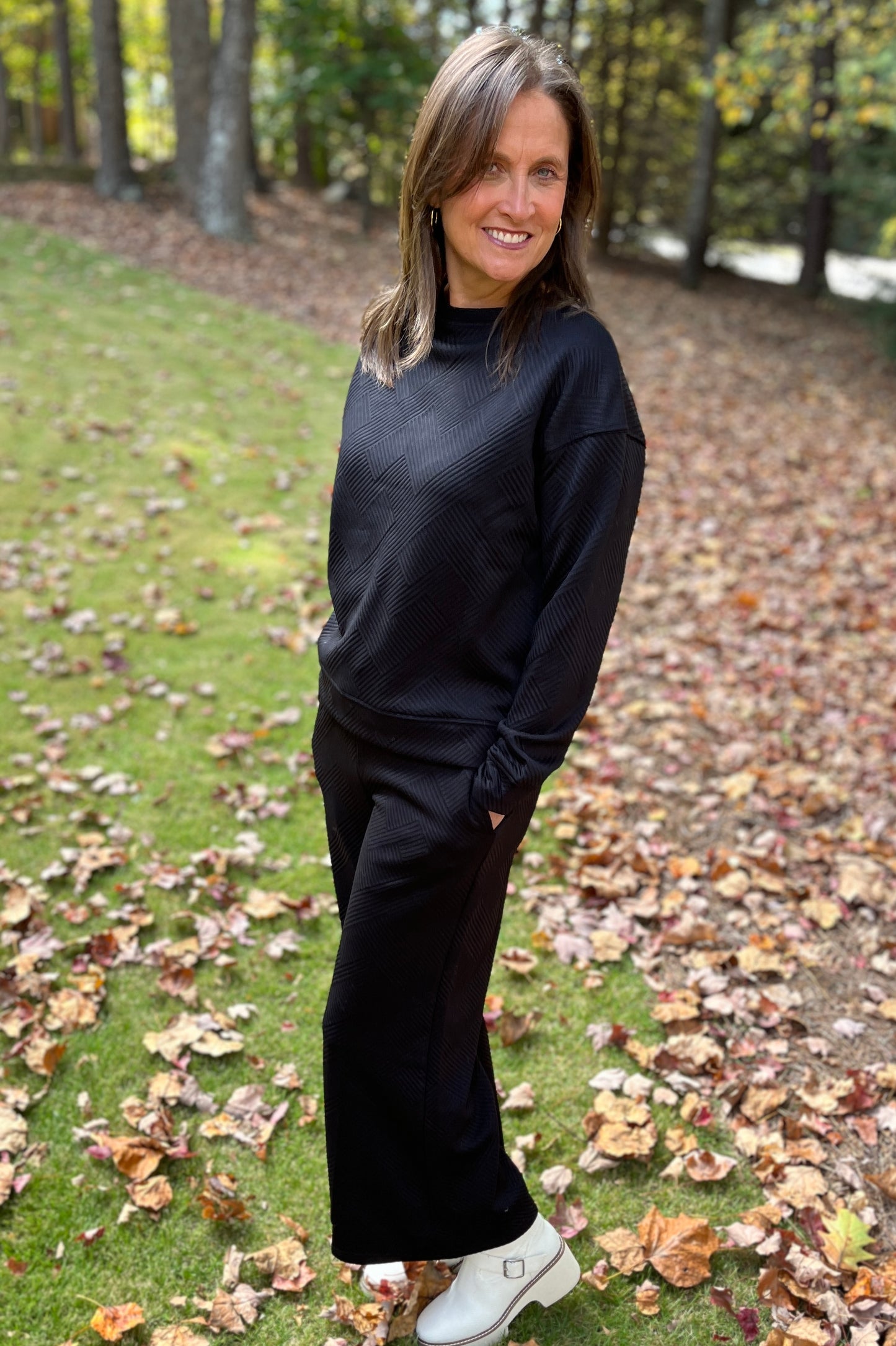 Textured Loose Fit Long Sleeve Pant Set / 5 colors