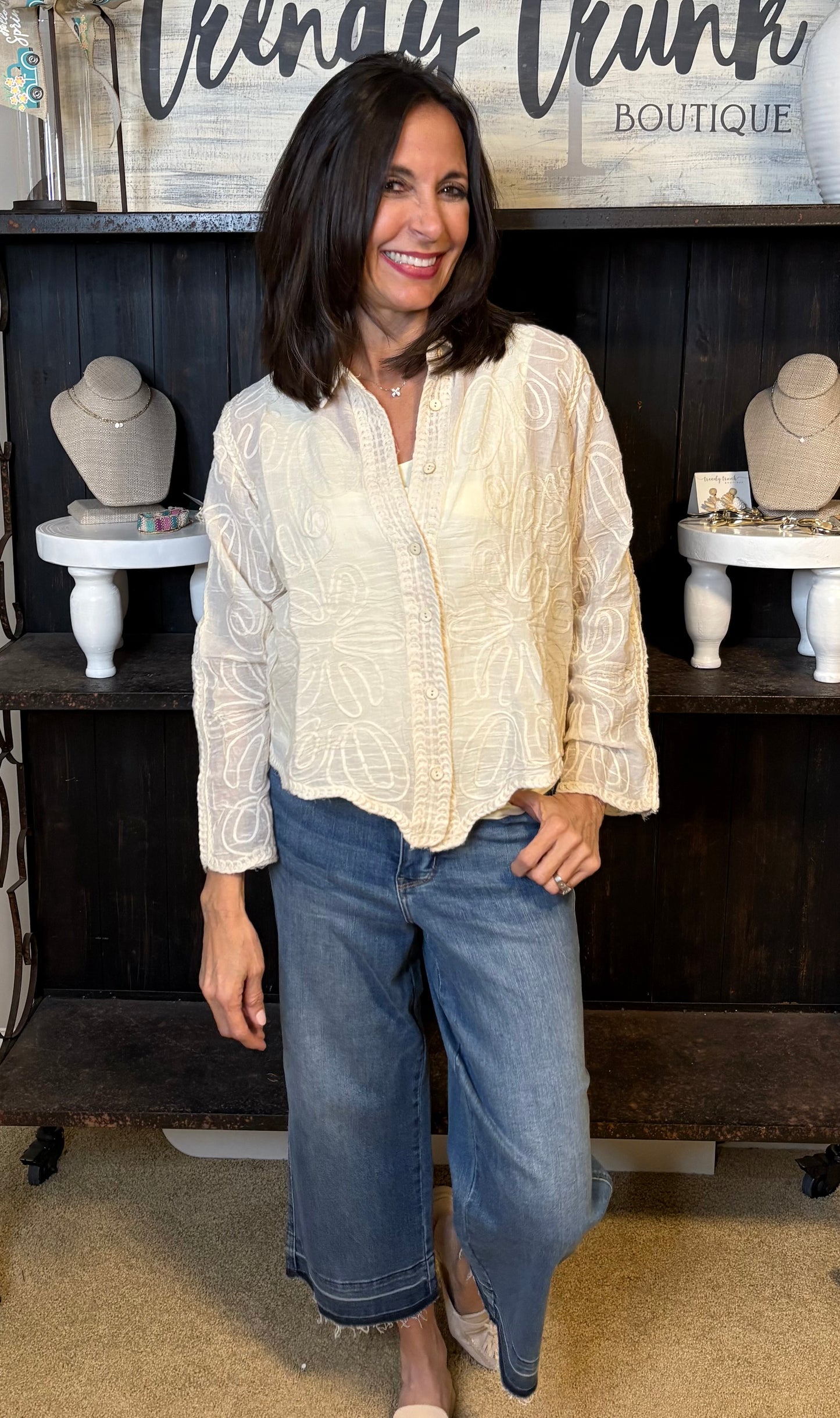 Natural Embroidered Detail Blouse