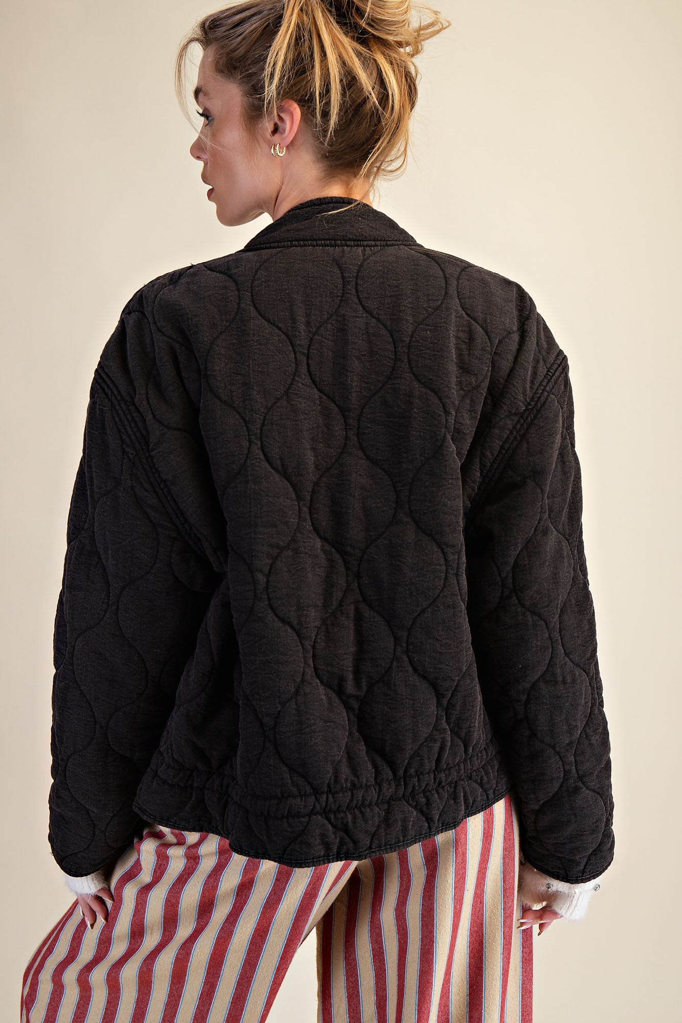 Black Quilted Bomber Jacket